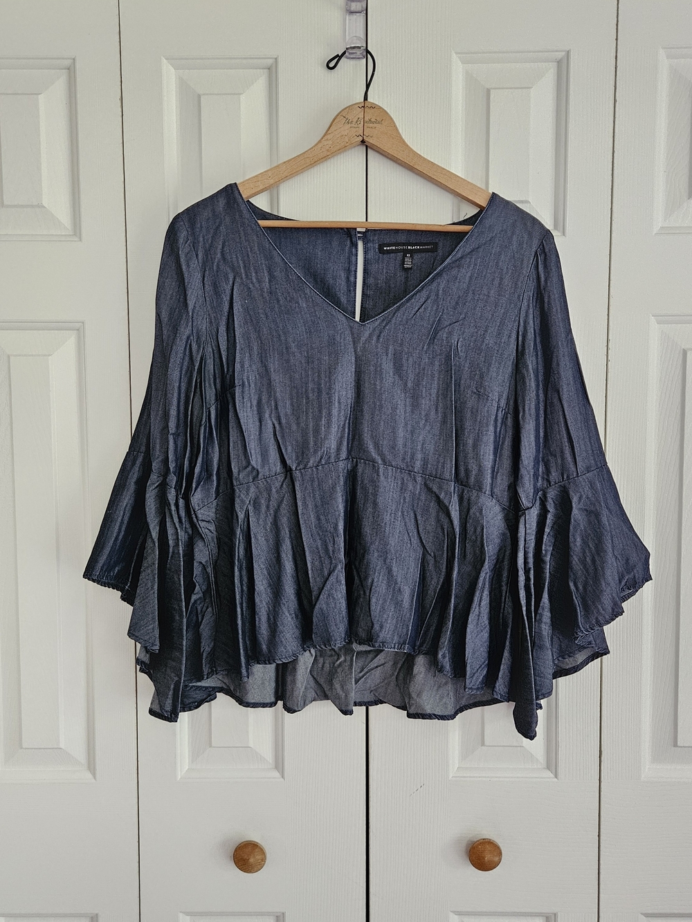 White House Black Market Indigo V-Neck Peplum Blouse